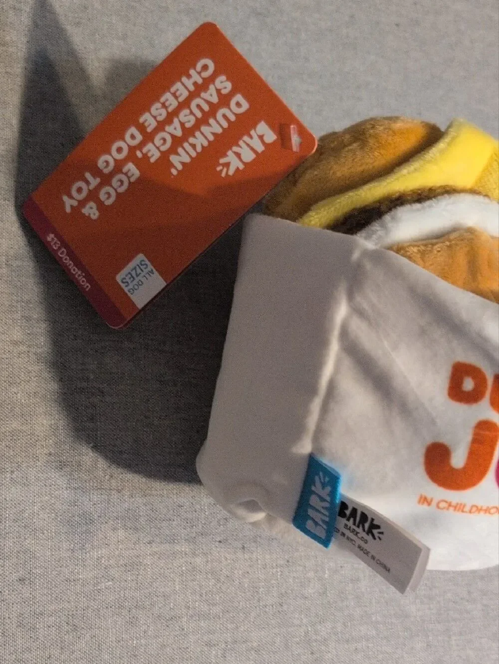 Bark Dunkin' Sausage, Egg & Cheese, Dog Toy New With Tags